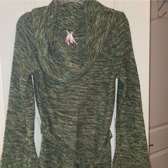 Derek Heart Army Green Cowl Neck Belted Sweater - Picture 1 of 9